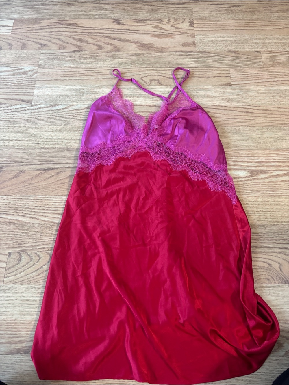 Victoria's Secret Two-Tone Lace Slip Chemise in Fuchsia and Red
